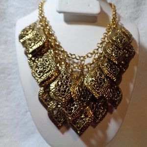 Bold Statement Gold-tone Filigree Metal 4 Layered Necklace